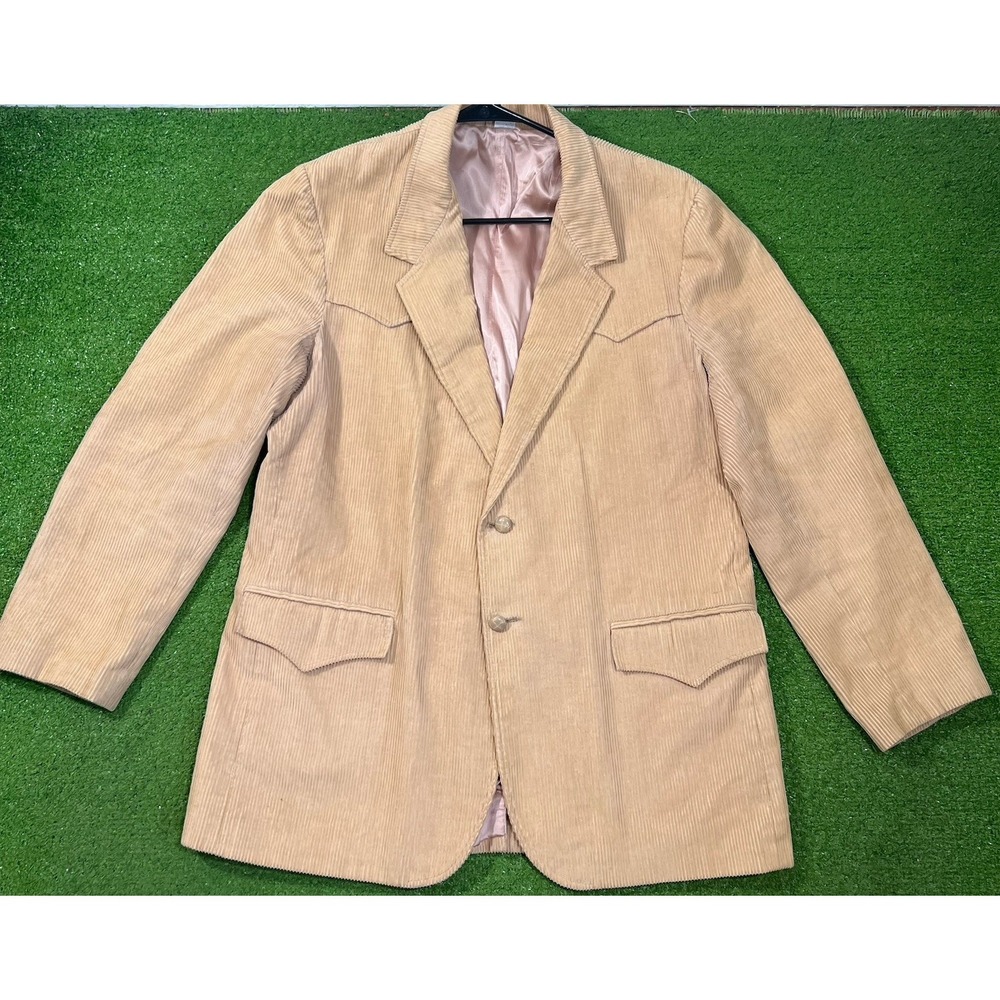 Vintage Corduroy Western Blazer SZ 46 Pioneer Wear Khaki Cowboy Sports Coat EUC